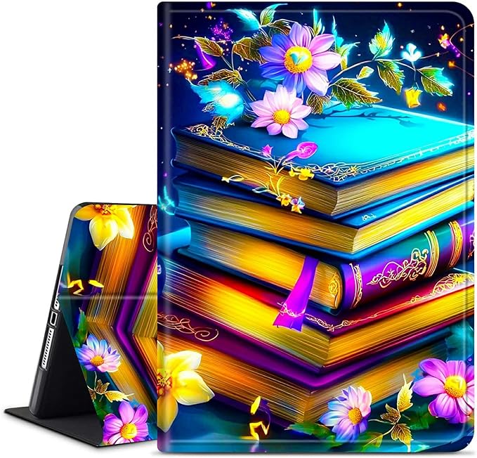 for Amazon Kindle Fire HD 8 (8th/7th/6th Generation, 2018/2017/2016 Release) 8" Tablet Case, Slim Kickstand Stand Leather Smart Cover with Auto Wake/Sleep, Blue Book Flower