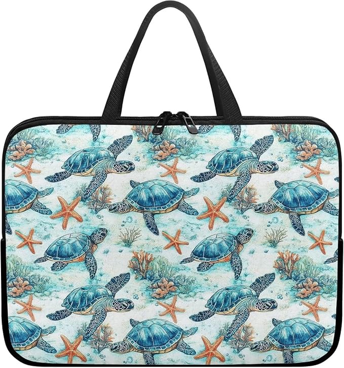 13 Inch Sea Turtle Starfish Laptop Sleeve, Lightweight Laptop Cover Computer Bag Tablet Carrying Case with Handle, Waterproof Tote Bags Notebook Case Handbag Briefcase for Men Women