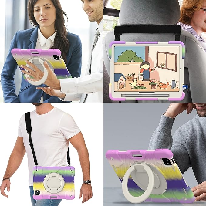 Andnary Case for iPad Pro 11 Inch M4 2024/M5 2025 Case, Heavy Duty Shockproof Cover with Screen Protector/360° Rotate Stand/Shoulder Strap/Pencil Holde (Colorful Purple, iPad Pro M4/M5 11 inch)