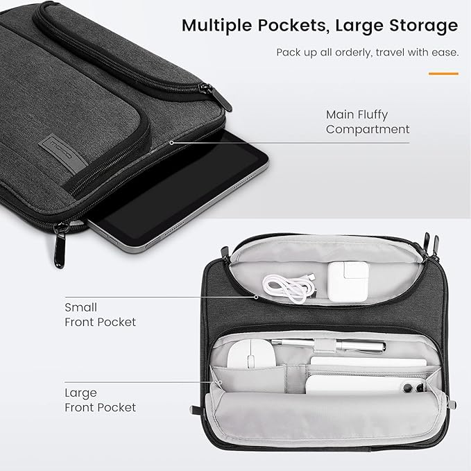 MoKo 13 Inch Laptop Sleeve Case Fits 13 Inch New iPad Pro M5 & Air M3 2025, iPad Pro 12.9 in, Galaxy Tab S8+/S9+ 12.4, Waterproof Polyester Bag with Double Pockets, Retractable Handle, Black & Gray