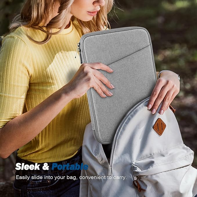 MoKo 9-11 Inch Tablet Sleeve Case, Fits New 11inch iPad Air M4/Pro M5, iPad A16 11", i-Pad 10/9/8/7th/Air 5/4th 10.9"/10.2", Tab S9/S8 11", Protective Bag Carrying Case with Pocket,Light Gray