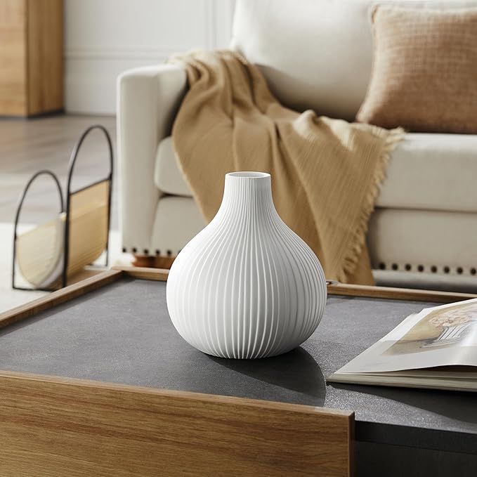 RONDURE 8.7" Modern Ceramic Table Lamp, Fully Dimmable Modern Bedside Lamps for Bedroom, Living Room and Nightstand, White Translucent Ceramic Shade, Warm Ambient Lighting, Corded, Bulb Included
