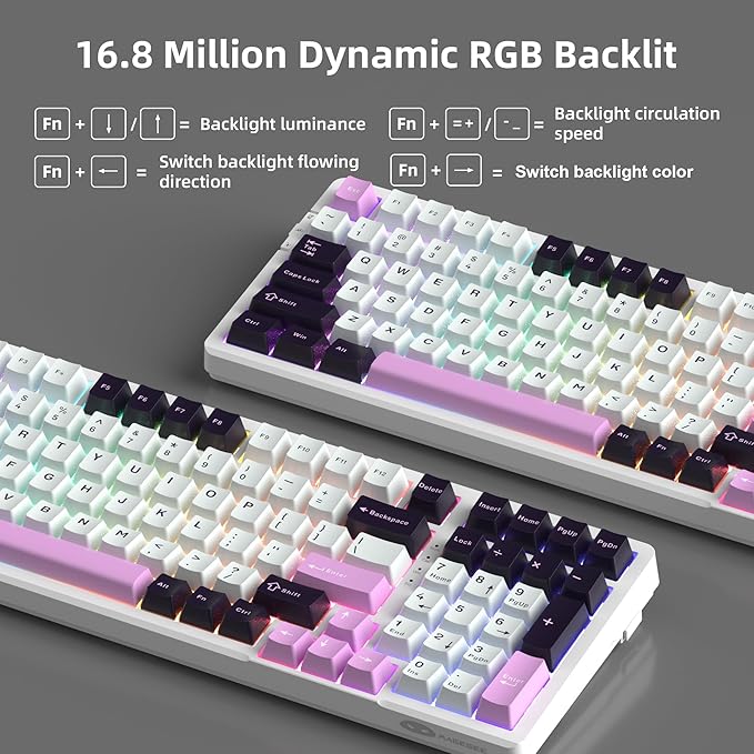 MageGee LIGHT100 Wired Creamy Keyboard,96% Gasket Hot Swappable Gaming Mechanical Keyboards with 6-Layer Sound Dampening, RGB Backlit for Win/Mac/PC,PBT Keycaps, Purple