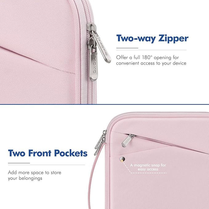 MoKo 7-8 Inch Tablet Sleeve Carrying Case with Handle, Padded Protective Travel Bag for iPad Mini A17 Pro/6th 8.3'', iPad Mini 5/4/3/2th 7.9", Pink