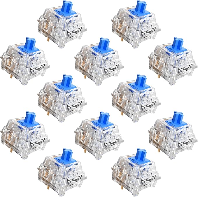 Zhouwang 108PCS Crystal Blue Clicky Mechanical Keyboard Switches,3-Pin Hot-Swappable Pre-Lubricated Switches with 3 Kailh Switches,Crisp Click Sound,for Gaming Keyboards & 3D Print Accessories