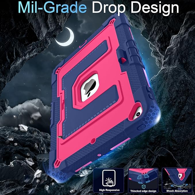 for iPad 9th/ 8th/ 7th Generation 10.2 Inch iPad Case 9th Generation with Pencil Holder,Heavy Duty Shockproof Cover for i Pad 9th/8th/7th Gen 2021/2020/ 2019,Navy Pink