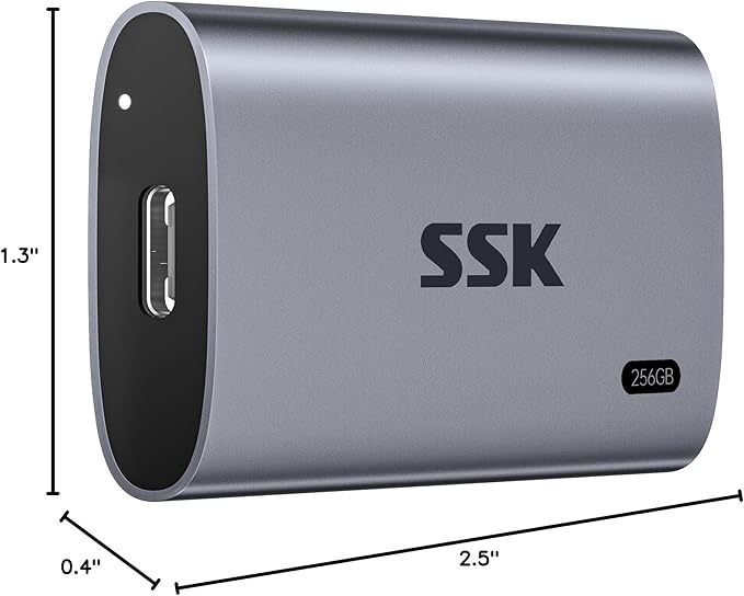 SSK 256GB SSD External Hard Drive, Portable SSD Up to 550MB/s Fast Solid State Drives, External Drive USB 3.2 Gen2 for iPhone 15/Pro, Windows, Mac, Android with LED Light, Trim, SMART Supported