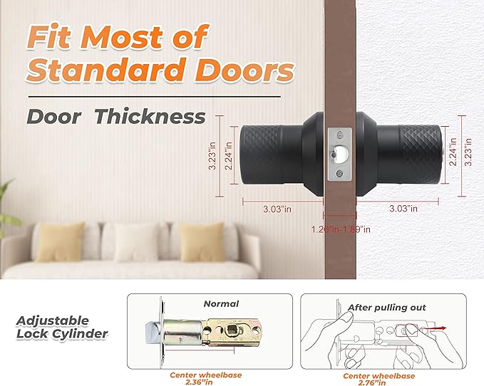 Keypad Door Knob Lock, Keyless Entry Door Knob with Anti-Slip Handle, Auto Lock, Electronic Black Door Knob, Safe and Easy Installation for Home, Office, Hotel and Garage