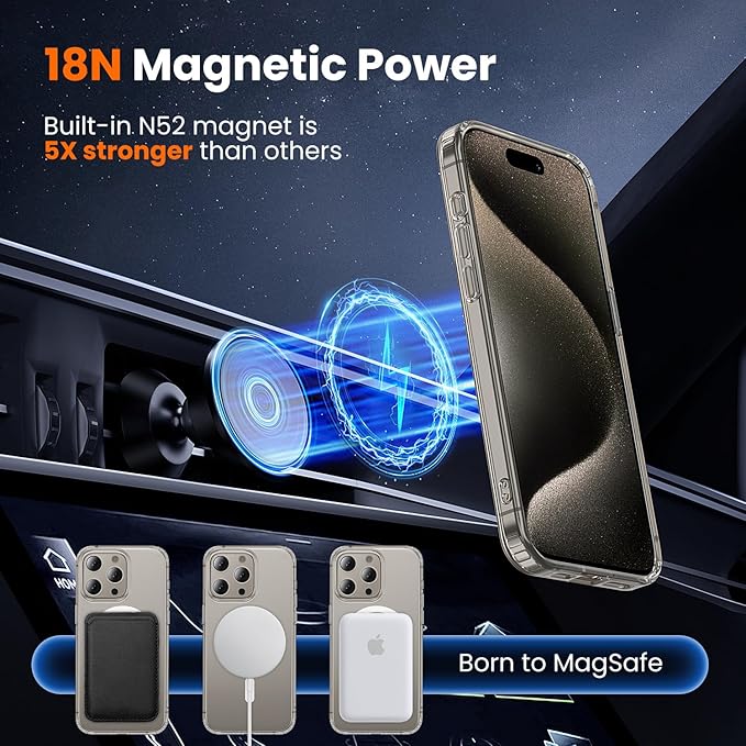 toushion 3 in 1 for iPhone 15 Pro Max Case Clear with MagSafe, Not Yellowing, Screen Protector*1 Camera Lens Protector*1, Military-Grade Protection for iPhone 15 Pro Max Phone Case 6.7 inch Clear