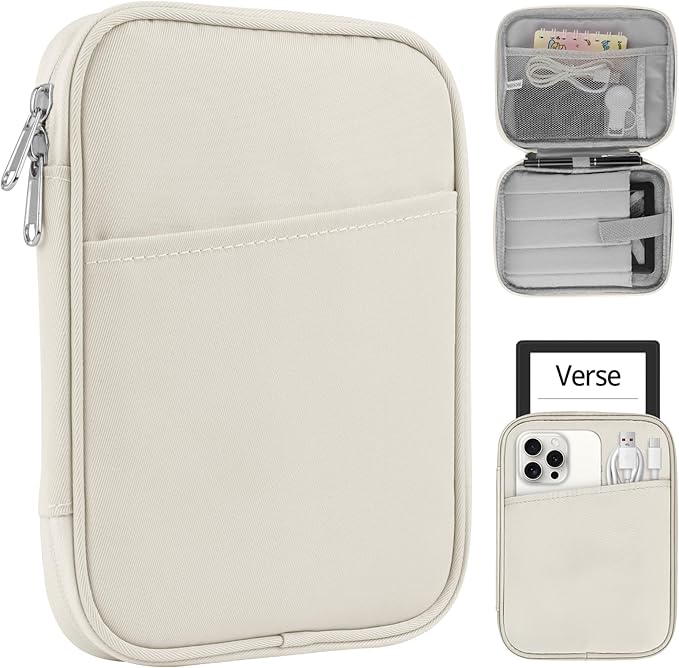 HoYiXi Universal Sleeve Bag for 6",6.8",7" Kindle Paperwhite/Colorsoft 2024-2012 Compatible with 6"-6.8" All-New Kindle/Kobo/Tolino/Sony,6" EReader with Anti-Drop Protective Cover,White