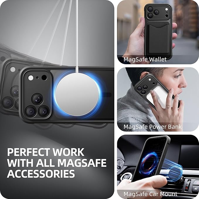 BERFY for iPhone 17 Pro Case, Compatible with MagSafe, Built-in Privacy Screen Protector, Camera Protection, Shockproof Full Body Phone Case 6.3", Translucent Black