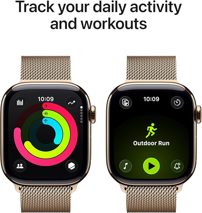 Apple Watch Series 11 [GPS + Cellular 42mm] Smartwatch with Gold Titanium Case with Gold Milanese Loop. Sleep Score, Fitness Tracker, Health Monitoring, Always-On Display, Water Resistant