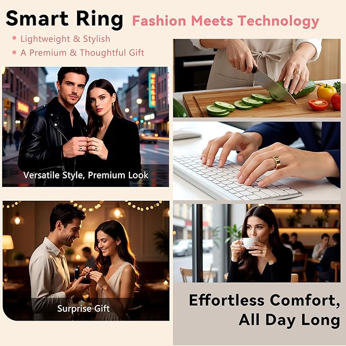 Smart Ring for Women & Men, Health & Fitness Tracker with Heart Rate/Sleep Monitoring/Blood Pressure, 5ATM Waterproof, Activity Trackers with Free App, Valentine's Day Gifts for Women