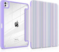 TWOLSKOO Case for iPad Pro 11-inch (M5 2025 / M4 2024), Clear Acrylic Back with TPU Bumper, Pencil Holder, Trifold Stand, Auto Sleep/Wake, Purple Stripes