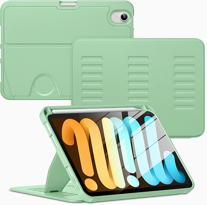 VIKESI Case for iPad mini 7 (A17 Pro) and iPad mini 6,Multiple Angles Magnetic Stand Cover,Shockproof Soft Back,Pencil Holder,and Auto Sleep/Wake,Matcha