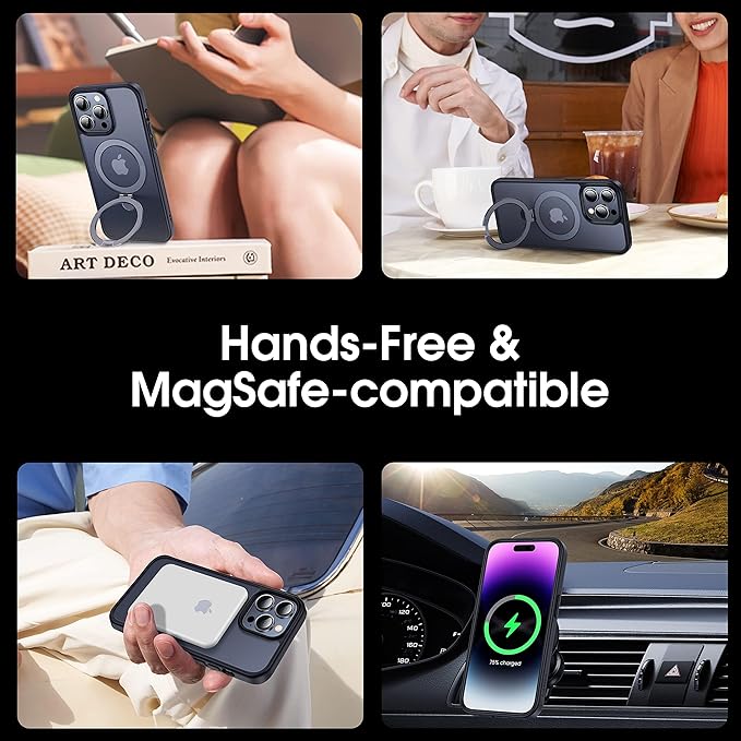 CASEKOO Designed for iPhone 14 Pro Max Case with Magnetic Invisible Stand [Military Drop Protection] [Compatible with MagSafe] Shockproof Slim Translucent Matte Promax Case 6.7", Black
