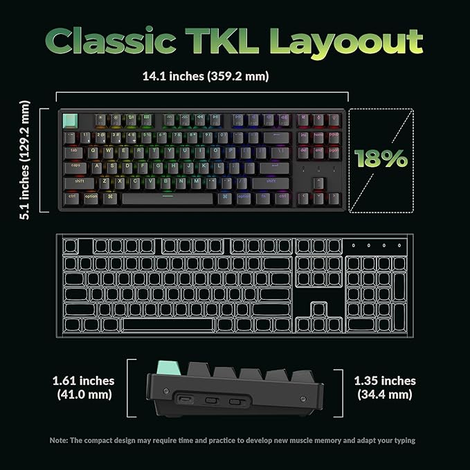 Keychron K8 HE TKL Wireless Mechanical Keyboard Hot Swappable Hall Effect Magnetic Switches 2.4 GHz/Bluetooth/Wired QMK/VIA Custom RGB Backlit Aluminum for Mac Windows Linux-Black
