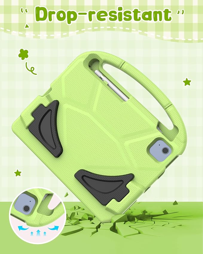Kids Case for iPad A16 11th Gen 11-Inch 2025 & iPad 10th Generation (10.9" 2022), Durable Shockproof Fully-Body Cover with Screen Protector/Pencil Holder/Stand/Handle for Kids, Light Green