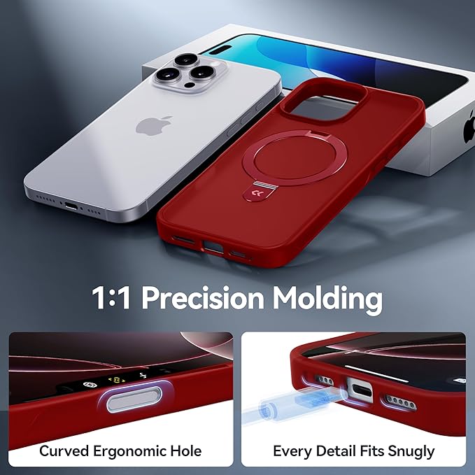 CASEKOO Ultra-Magnetic Stand for iPhone 16 Pro Max Case [Military Drop Protection] [Compatible with MagSafe] Shockproof Translucent Matte Slim Ring Holder Case for iPhone 16 ProMax 6.9", Red