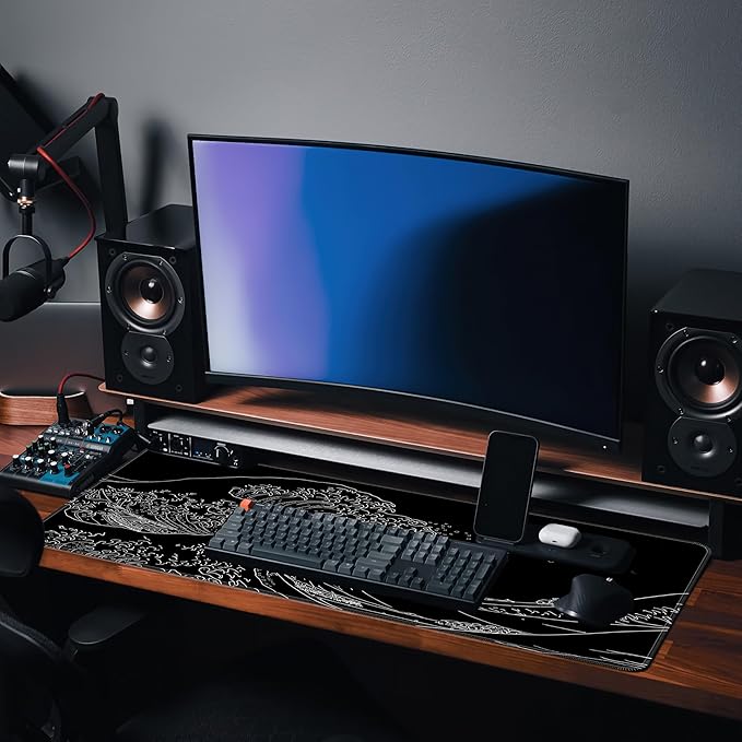 BZU Japanese Sea Wave Extended Big Mouse Pad Large,XL Gaming Mouse Pad Desk Pad,31.5x11.8inch Long Computer Keyboard Mouse Mat Mousepad with 3mm Non-Slip Base and Stitched Edge for Home Office Work