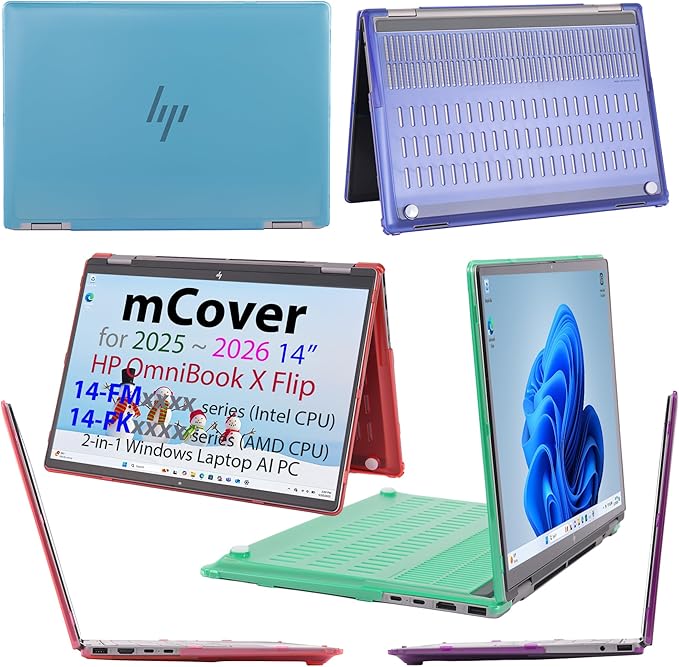 mCover Hard Case ONLY Compatible for 2025+ 14" HP OmniBook X Flip 14-FMxxxx 14-FKxxxx 2-in-1 (with 360° Hinge) Windows Laptop (NOT Fitting Any Other HP Models)- Green