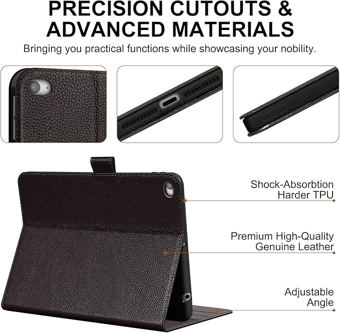 Genuine Leather Case for iPad mini 5th / 4th Generation 7.9’’ (2019/2015) | Slim Protective Cover with Adjustable Stand, Auto Wake/Sleep, Magnetic Closure, Premium Leather | Dark Brown