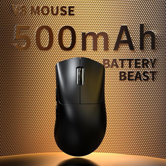 MAMBASNAKE ATTACKSHARK V8 Wireless Ultralight Gaming Mouse with 8K Polling,42000 DPI,Nordic54L15 MCU Chip,PAW3950 Max Sensor-Wired/BT/2.4Ghz,400Hrs Long Battery,Programmable for PC Mac FPS(Black+Tape)