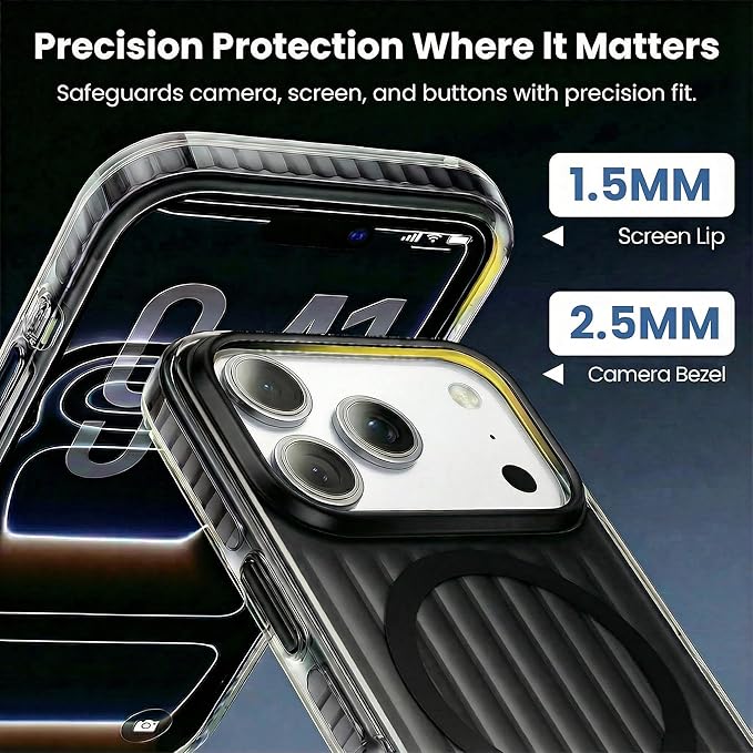 Magnetic Cooling Case for iPhone 17 Pro Max, with Air Vortex Heat Dissipation Technology, Anti-Fingerprint, Fit for MagSafe, Military-Grade Bumper, Included Camera Lens & Screen Protector, Black