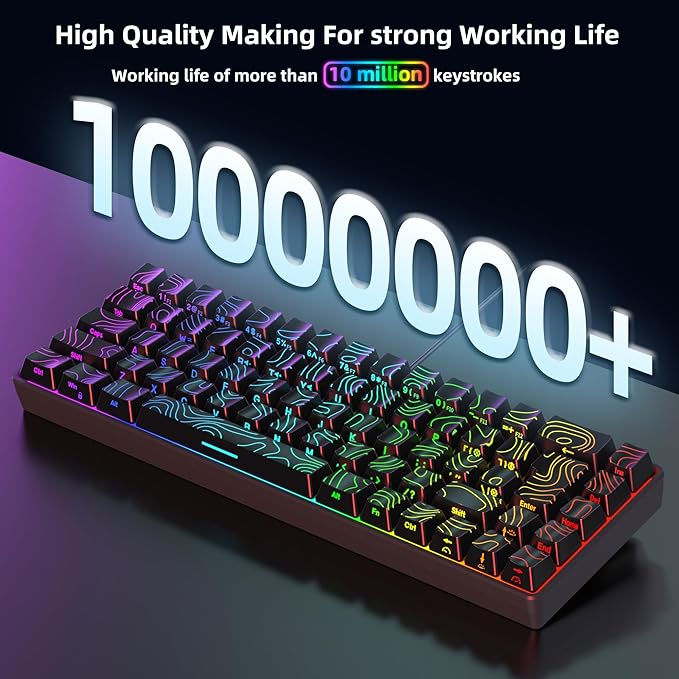 Snpurdiri 65% Wired Gaming Keyboard, 68 Keys RGB Backlit Ultra-Compact Small Gaming Keyboard, for PC/Mac Gamer, Typist, Travel, Easy to Carry on Business Trip Black
