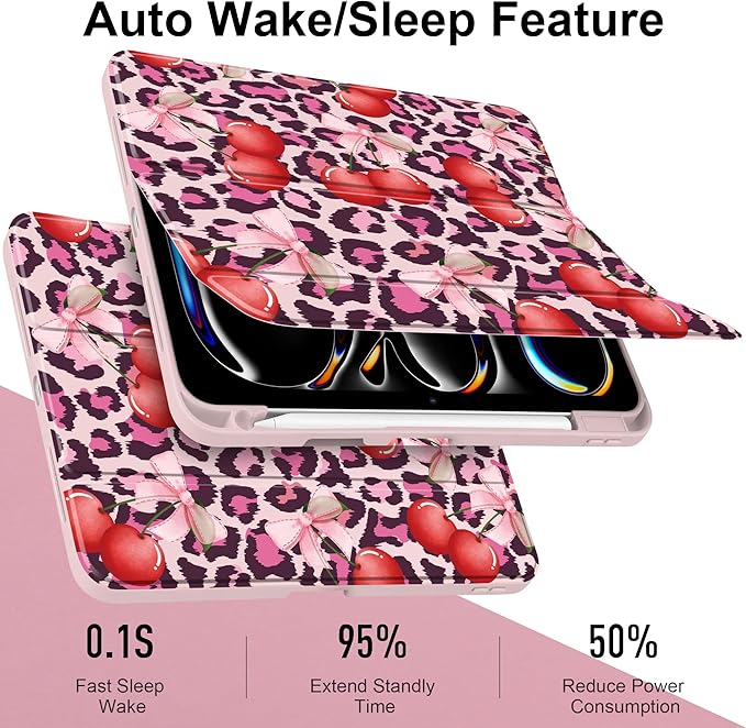 Case for iPad Pro 11 inch (M5) 2025 (M4) 2024 Release with Pencil Holder - Aesthetic Cute Design Trifold Cover with Soft TPU Bumper Clear Back Auto Sleep/Wake for Girls Women, Leopard Print
