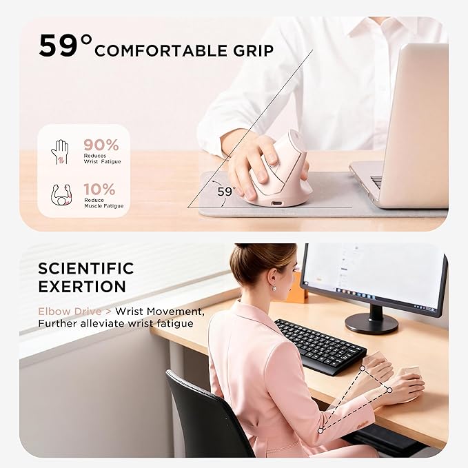 Ergonomic Mouse, Vertica Wireless Mouse 2.4G with USB A Receiver, 2400 DPI Optical Tracking Mice, 4 Adjustable DPI Levels, Rechargeable with Battery Indicator, Wide Compatibility for Windows, Mac OS