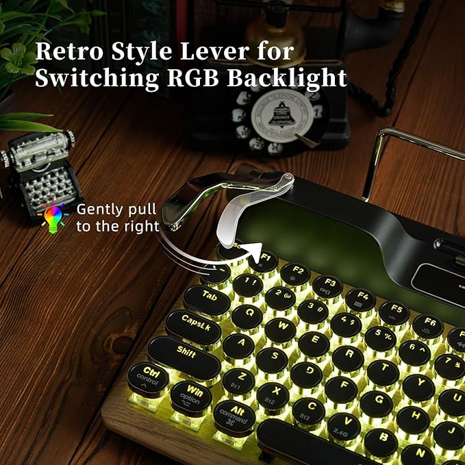7KEYS Retro Typewriter Mechanical Gaming Keyboard, Vintage Style Computer Keyboard with Wireless Bluetooth5.0/Wired/2.4G, True RGB Backlight, Compatible with PC/Laptop/Tablet/Phone (Linear Switch)
