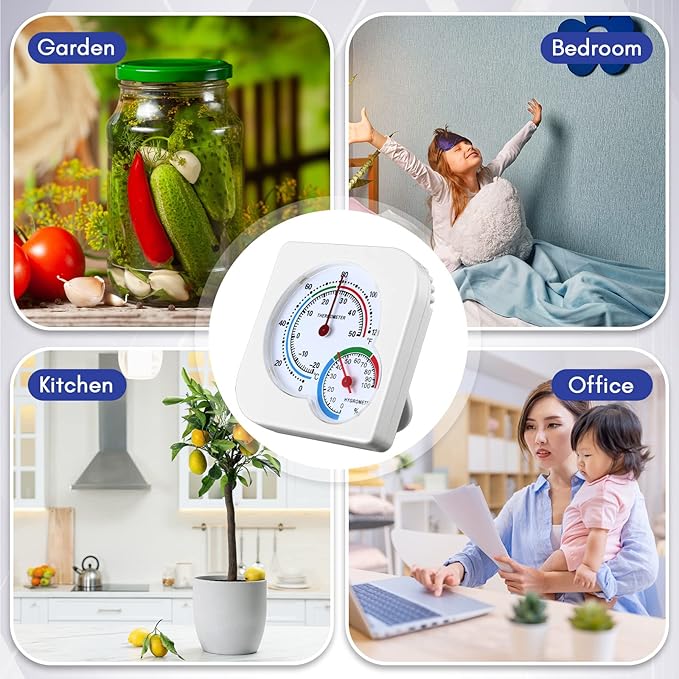 Kathfly 4 Pcs Indoor Thermometer and Humidity Gauge Indoor Mini Thermometer Hygrometer Temperature Humidity Meter Temperature and Monitor with Pointers for Home, Kitchen, Planting Room (White)