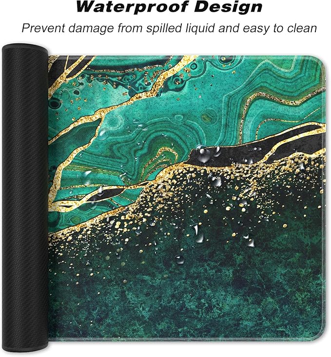 Extended Large Mouse Pad, XXL Gaming Mousepad 31.5 x 15.7 Inch, Big Computer Keyboard Desk Pad, Waterproof Mouse Mat with Stitched Edges and Non-Slip Base for Office Gaming, Green Marble