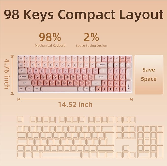 ZORNHER ZH100 Foundation Mechanical Keyboard,98% Pink Creamy Keyboard with Number Pad,Full Size Gaming Keyboard Cute,Jelly MOA Profile Round Keycaps,Clicky Blue Switches