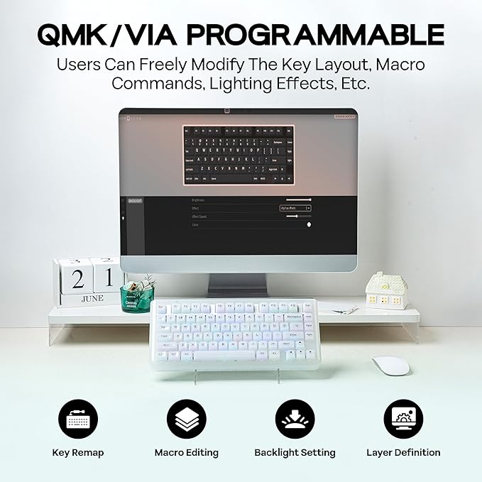 KiiBoom Jade75 75% Resin Molding Mechanical Keyboard, BT5.0/USB-C/2.4GHz Wireless Gaming Keyboard, QMK&VIA Programmable, RGB Backlits, Hot-Swappable, CNC+UV Case for Windows/Mac/Linux (Clear)