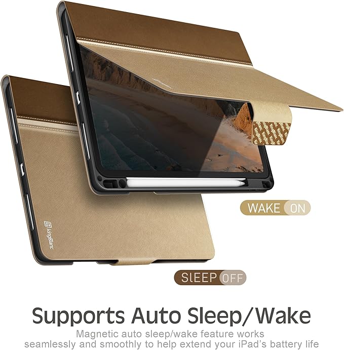 KingBlanc for iPad Pro 12.9 Case 6th/5th/4th/3rd Generation (2022/2021/2020) with Pencil Holder, PU Leather Smart Stand Cover, Auto Sleep/Wake, Apple Pencil2 Charging, Multi-Angle for Typing, Beige