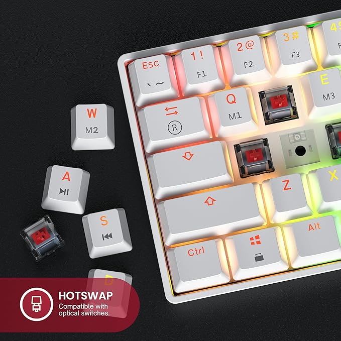 GK61 Mechanical Gaming Keyboard - 61 Keys Multi Color RGB Illuminated LED Backlit Wired Programmable for PC/Mac Gamer (Gateron Optical Brown, White)