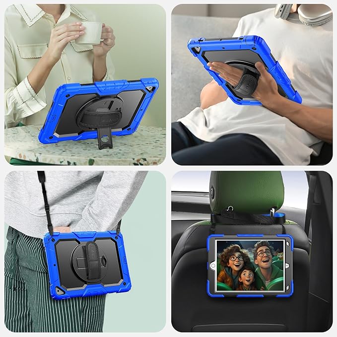 SEYMAC for iPad Air 3/ Pro 10.5 inch Case, Heavy Duty Full-Body Shockproof Protective Case with Screen Protector, 360° Rotating Stand, Hand/Shoulder Strap for iPad Air 3rd Gen, Blue