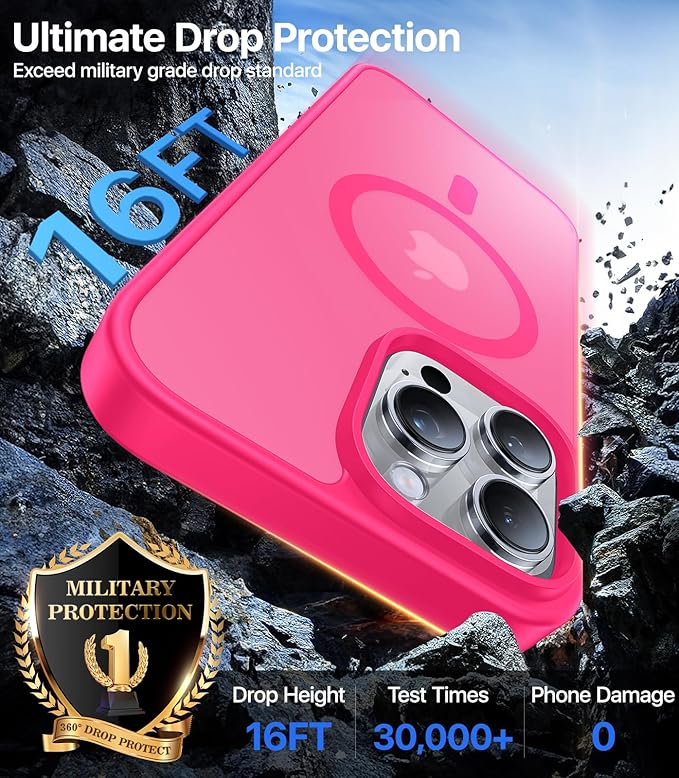 Magnetic for iPhone 13 Pro Max Case, [Compatible with MagSafe][Military-Grade Drop Protection][Anti-Yellowing] Shockproof Translucent Matte Cover for iPhone 13 Pro Max Phone Case,Hot Pink