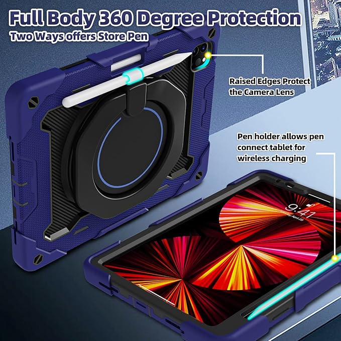 ROISKIN for iPad Air 11 inch M4/M3/M2 Case, iPad Pro 11 inch 4th/3rd/2nd/1st Generation,iPad Air 5th/4th 10.9 inch Case,Heavy Duty Shockproof with 360 Stand Handle Shoulder Strap Pen Holder for Kids