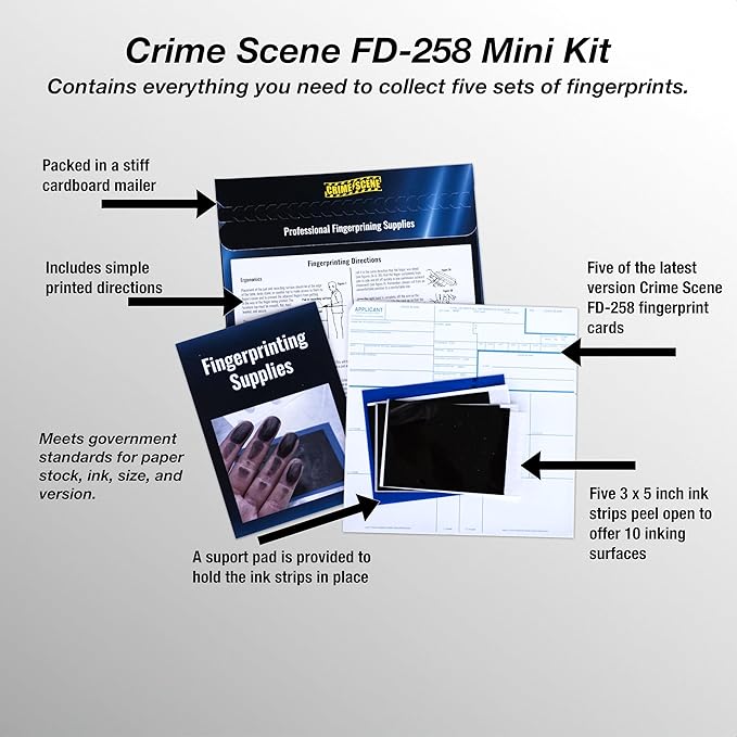 Crime Scene FD-258 Fingerprint Kit: Five Cards, Ink and Directions for use