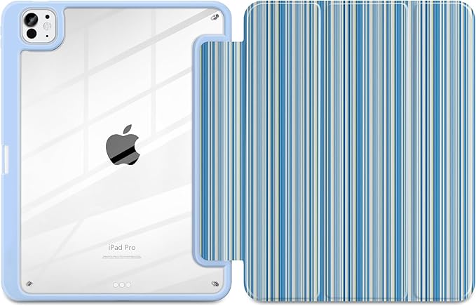 TWOLSKOO Case for iPad Pro 11-inch (M5 2025 / M4 2024), Clear Acrylic Back with TPU Bumper, Pencil Holder, Trifold Stand, Auto Sleep/Wake, Blue Stripes