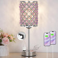 Hong-in Purple Lamps for Night Stands-Crystal Table Lamp with USB-C+A & AC Charging Ports, 3-Way Dimmable Nightstand Touch Lamp, Bedside Desk lamp for Bedroom Living Room Home Office