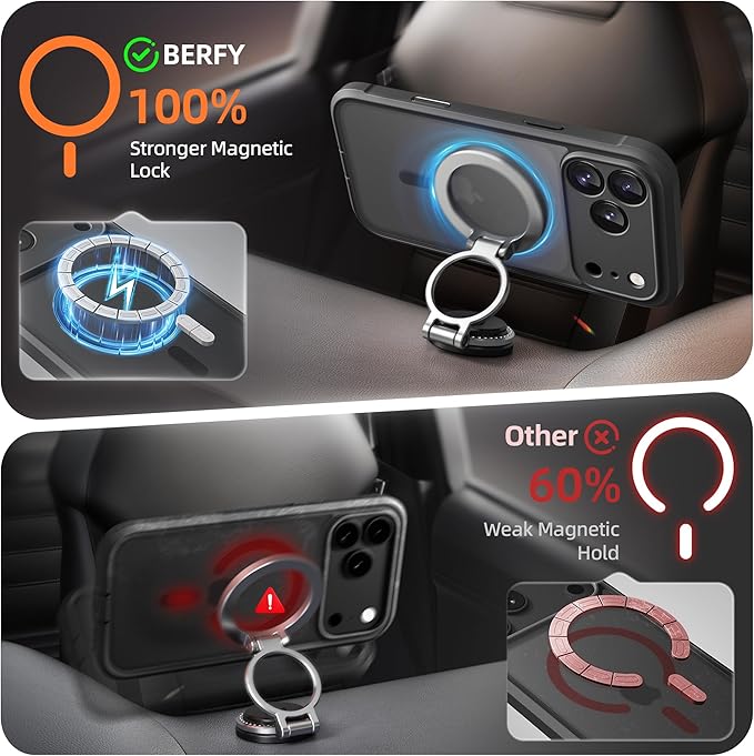 BERFY for iPhone 17 Pro Max Case, Compatible with MagSafe, Built-in Glass Screen Protector, Camera Protection, Shockproof Full Body Phone case 6.9", Translucent Black