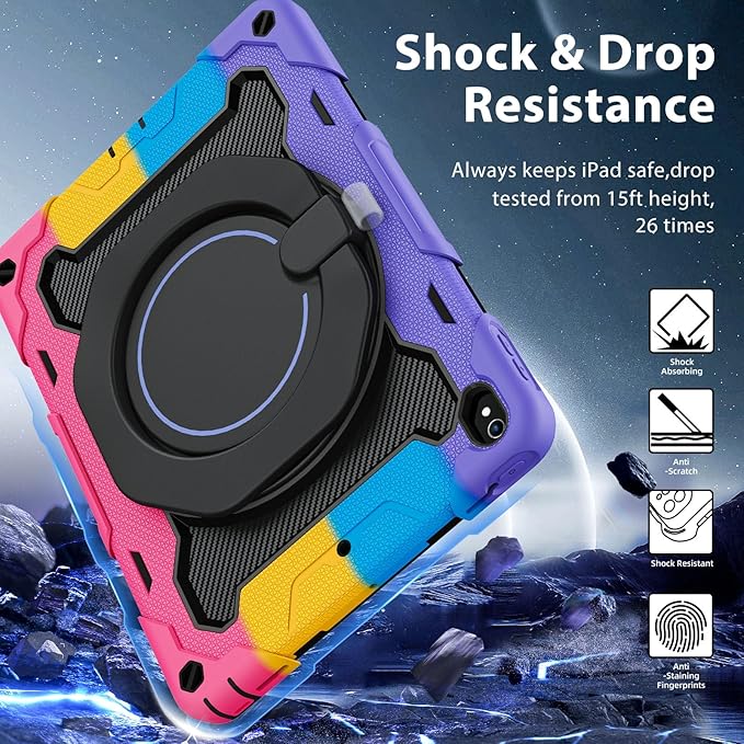 ROISKIN for iPad Pro 10.5 Case 2017/iPad Air 3rd Generation Case 2019, Rugged Heavy Duty Protective Cover with Screen Protector Pencil Holder, 360° Swivel Stand/Handle, Shoulder Strap for Kids