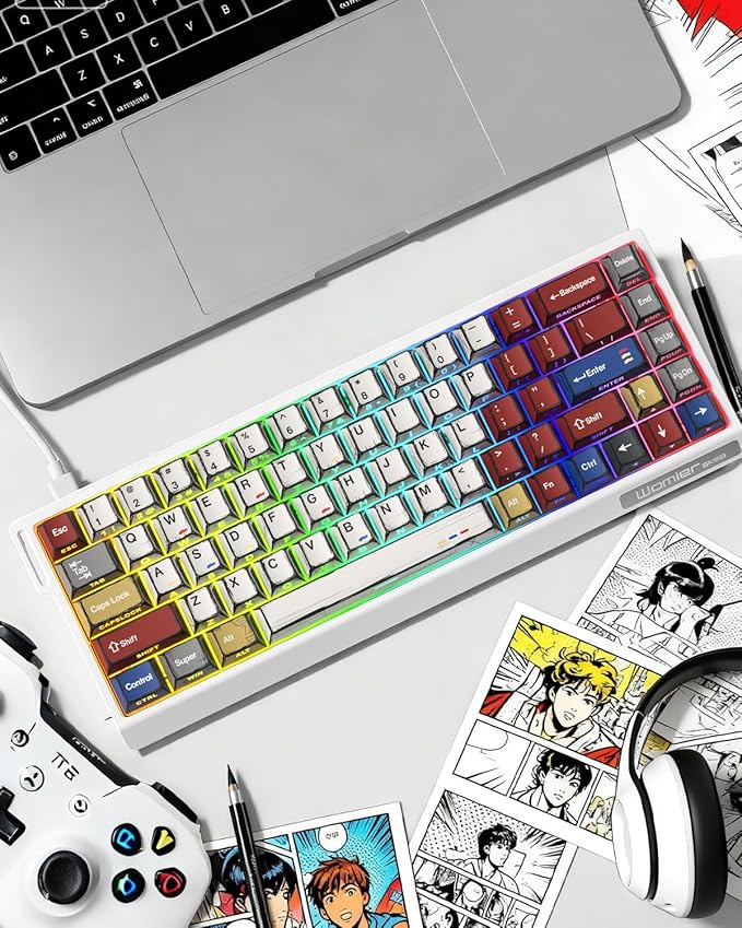 SK68 65% Gaming Keyboard, Wired Backlit Mini Keyboard w/100% Hot-Swap Socket 68 Keys Aluminum Gaming Wired Keyboard for PC Laptop Game
