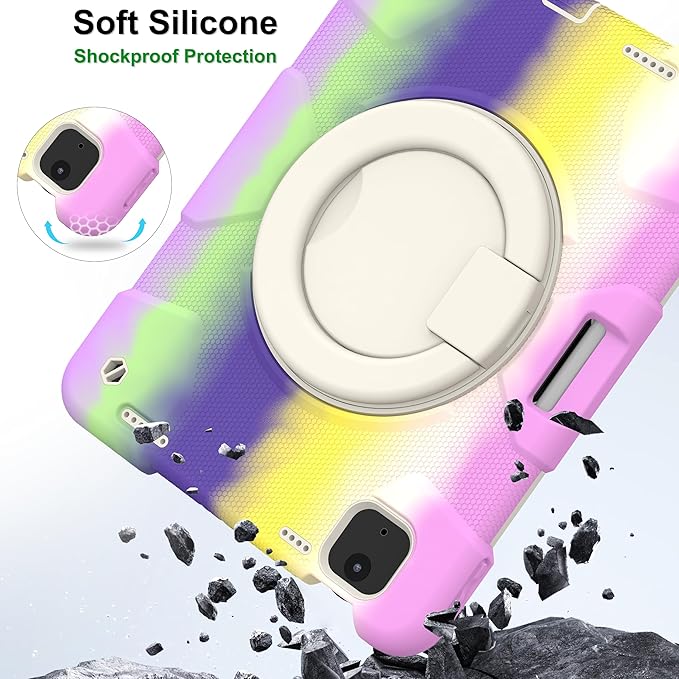 Andnary Case for iPad Air 11 inch Case M4/M3/M2 (2026/2025/2024), Heavy Duty Shockproof Cover with Screen Protector, 360° Rotating Stand, Pencil Holder, Shoulder Strap (Colorful Purple)