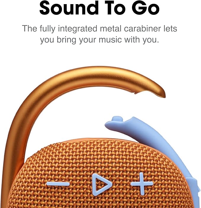 JBL Clip 4, Orange - Portable Bluetooth 5.1 Speaker - Up to 10 Hours of Play - Waterproof & Dust Resistant - Includes Noise & Echo-Canceling Speakerphone
