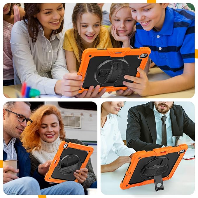 timecity for iPad Air 13 Inch Case M4 2026/ M3 2025/ M2 2024, 360° Rotating Stand, Pencil Holder & Wireless Charging, Shockproof with Screen Protector & Shoulder Strap - for Designers, Orange